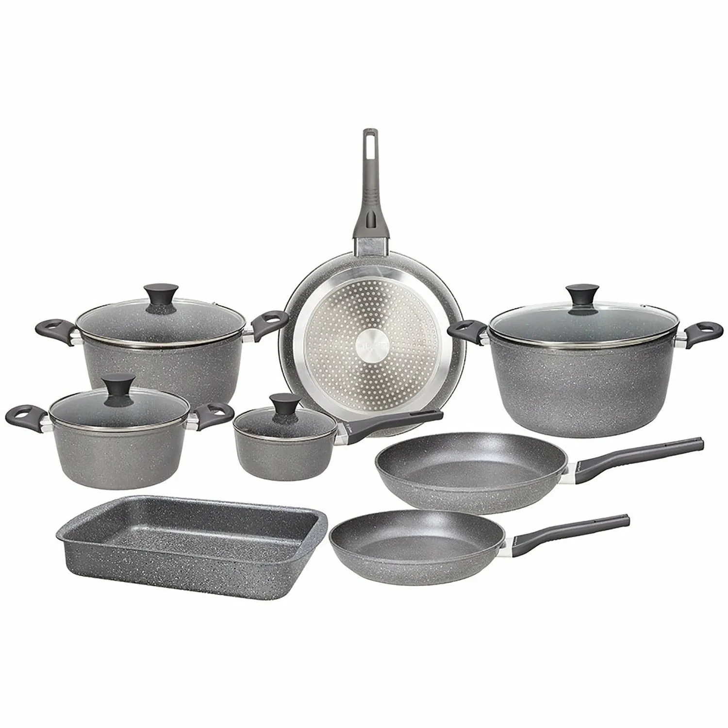 Batteria di Pentole 12 Pezzi in alluminio grigio Linea Phaetra Style
