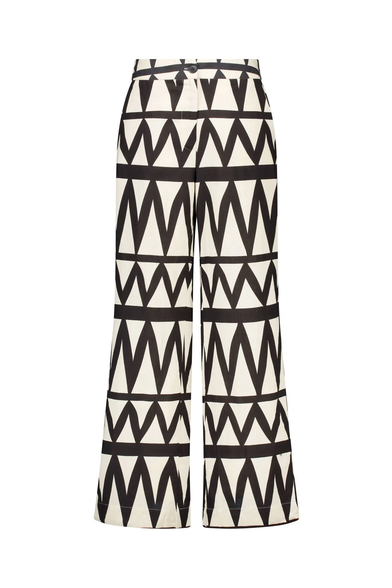 Wide fit broek | Ecru/zwart | Grafische print