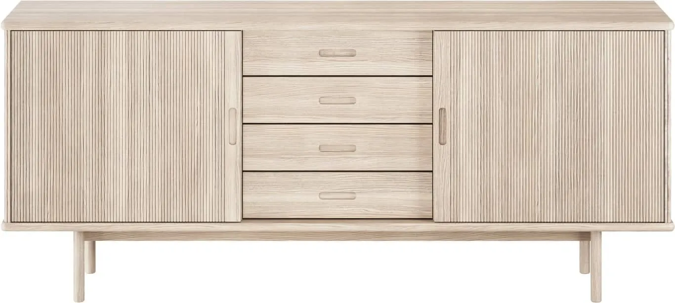 Birk Skjenk 180x76x40 cm med 4 skuffer og 2 rillede skyvedører, eik / hvit olje