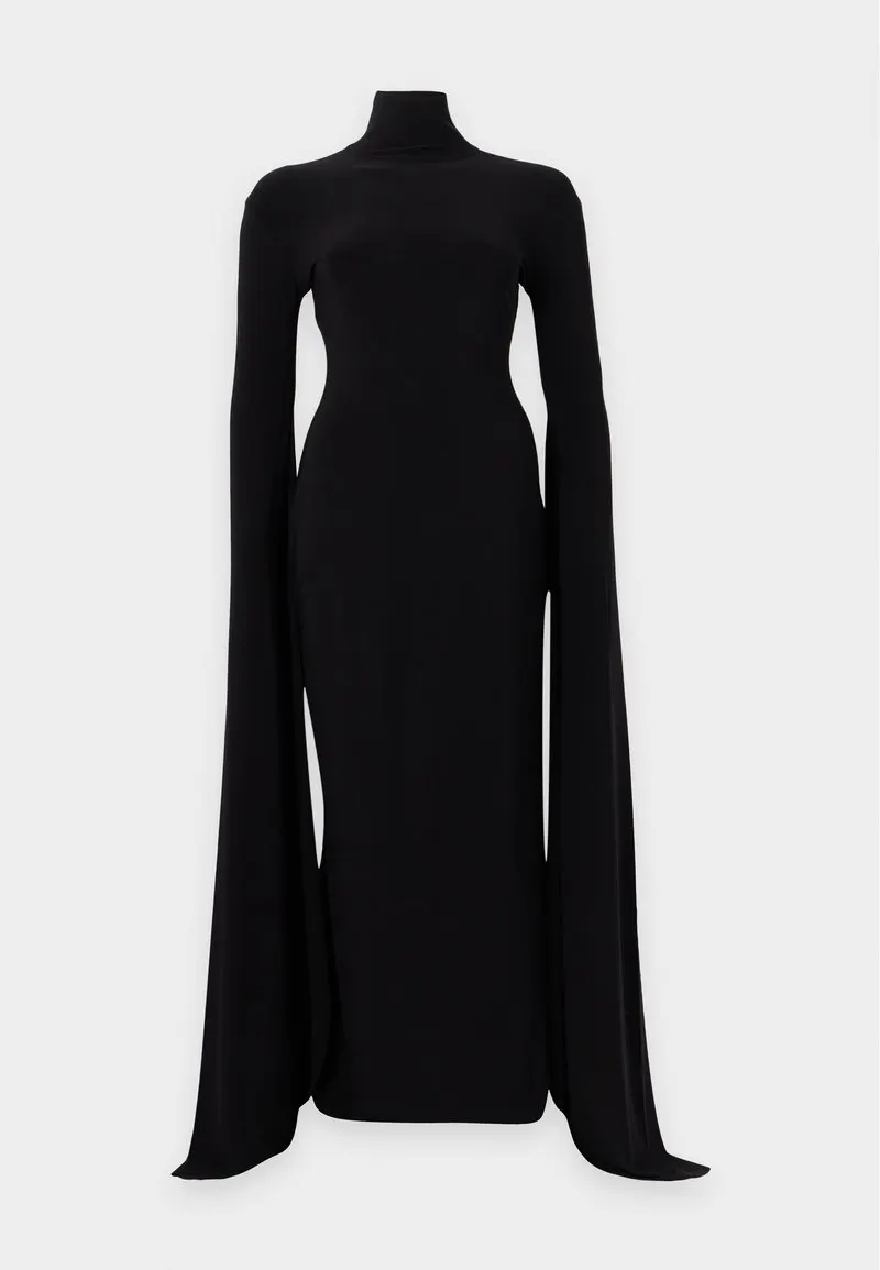 OPEN BACK RIBBON SLEEVE TURTLE GOWN - Jerseykjole - black