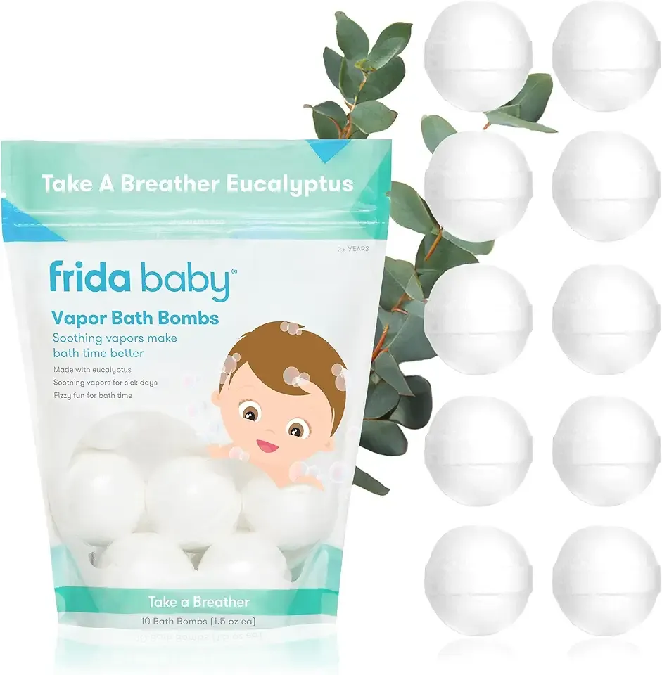 Frida Baby Natural Vapor Bath Bombs for Toddlers & Kids, Eucalyptus Essential Oil Bath Bombs for Aromatherapy, 10 Count