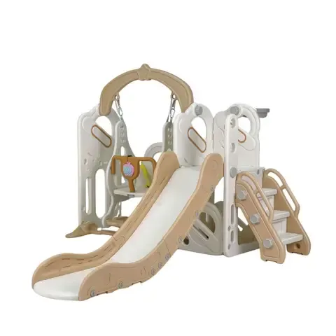 Resbalín 4 en 1 columpio, aro de baloncesto y bodega Beige