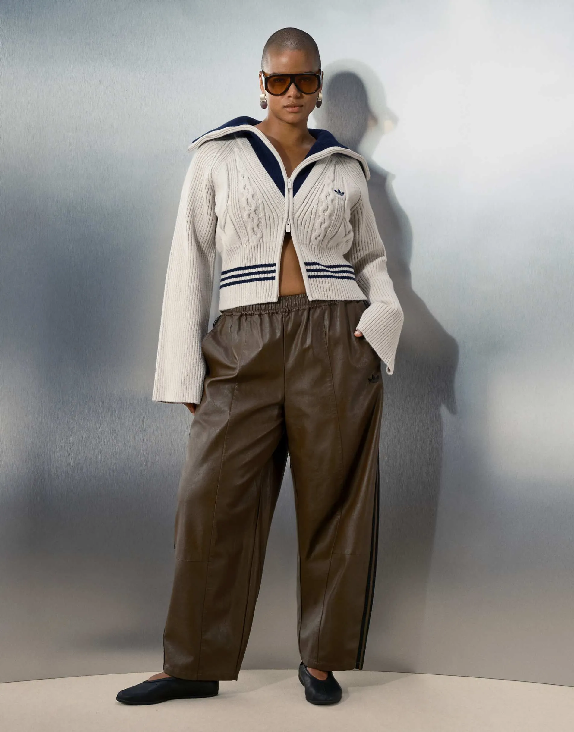 adidas Originals x ASOS track jacket with funnel neck in oatmeal cable knit