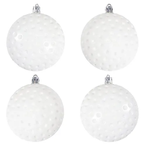 Enchanted Forest® 80mm White Embossed Dots Shatterproof Ornaments - 4 Pack