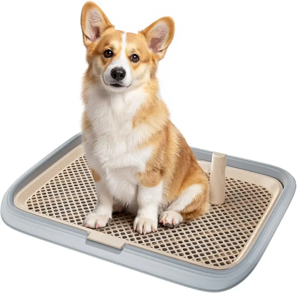 Dog Potty Tray, 23.6"x17.68" Indoor Pet Pee Pad Holder,Puppy Training Holder,Bathroom Dog Litter Box, Pet Toilet for Small and Medium Dogs,Housebreaking Supplies, Pet Products(Gray)