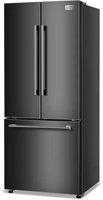 BLACK+DECKER 16 Cu. Ft. French Door Refrigerator with Built-in Ice Maker, Full Size Refrigerator with Bottom Mount Freezer Drawer, Frost Free, ENERGY STAR certified, BRF1600GIMB, Black