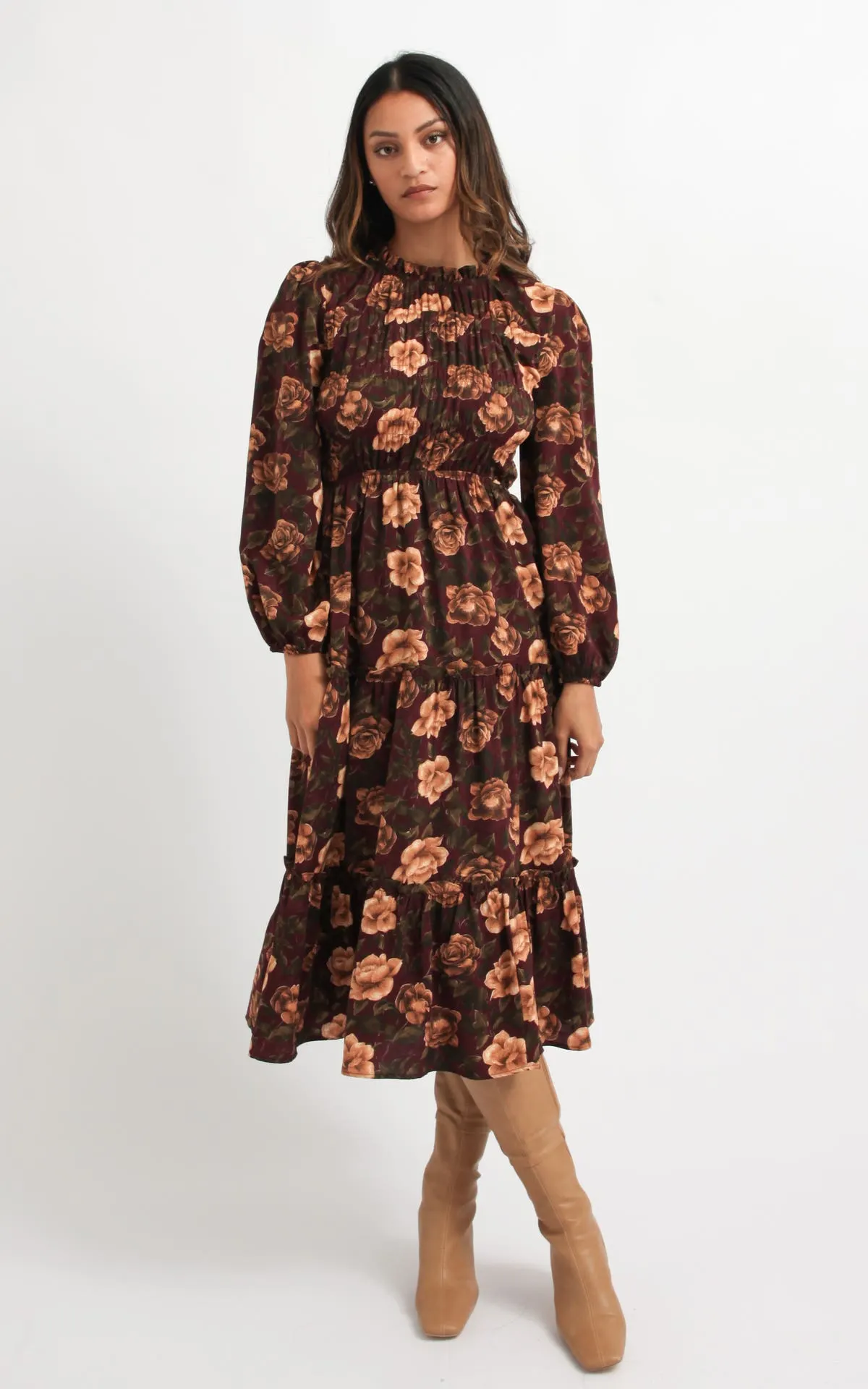 CDC Shirred Bodice LS Dress