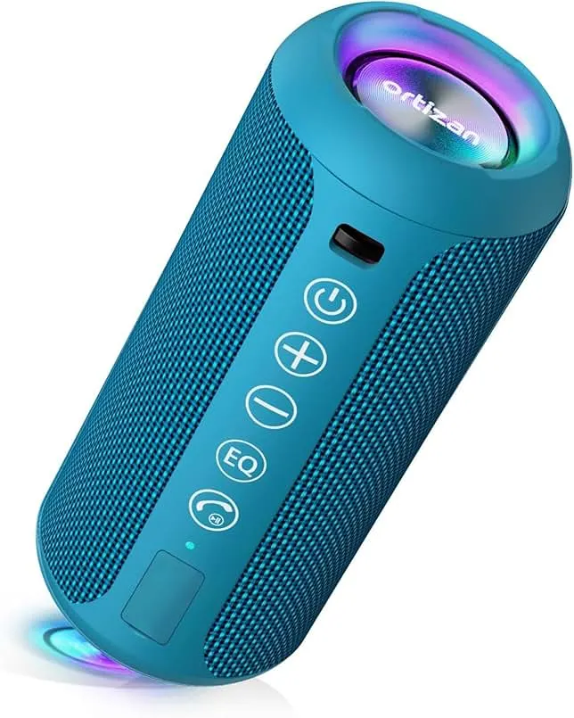Ortizan Portable Bluetooth Speakers, IPX7 Waterproof Wireless Speaker with 24W Loud Stereo Sound, Outdoor Speaker with Bluetooth 5.3, Deep Bass, RGB Lights, Dual Pairing, 30H Playtime for Home
