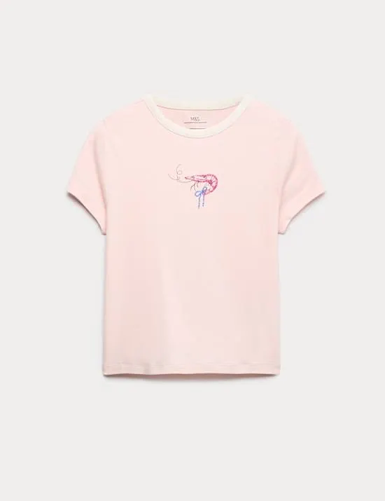 Cotton Rich Beaded Graphic T-Shirt (6-16 Yrs)