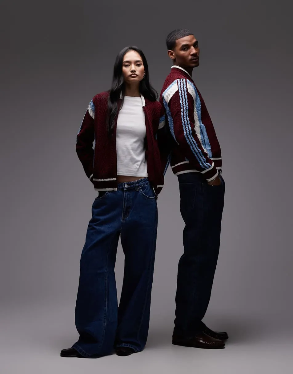 adidas Originals zip through cardigan in burgundy and blue