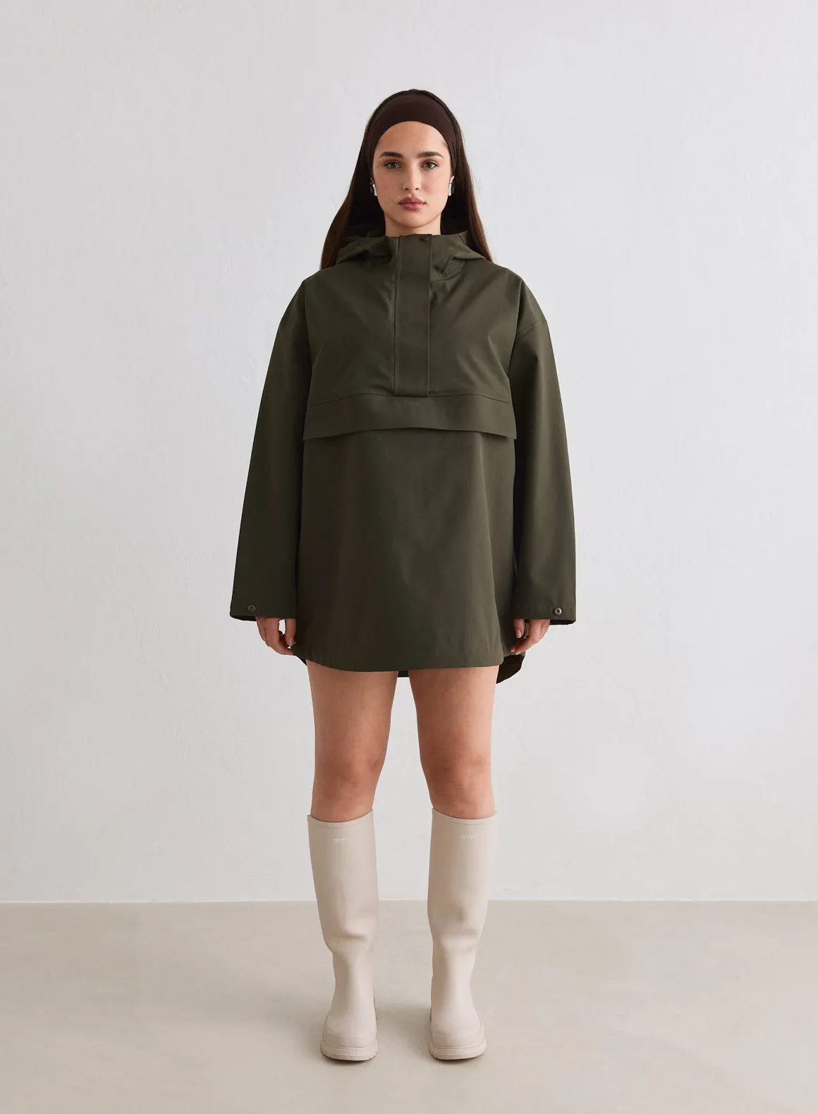 Khaki Waterproof Oversized Anorak
