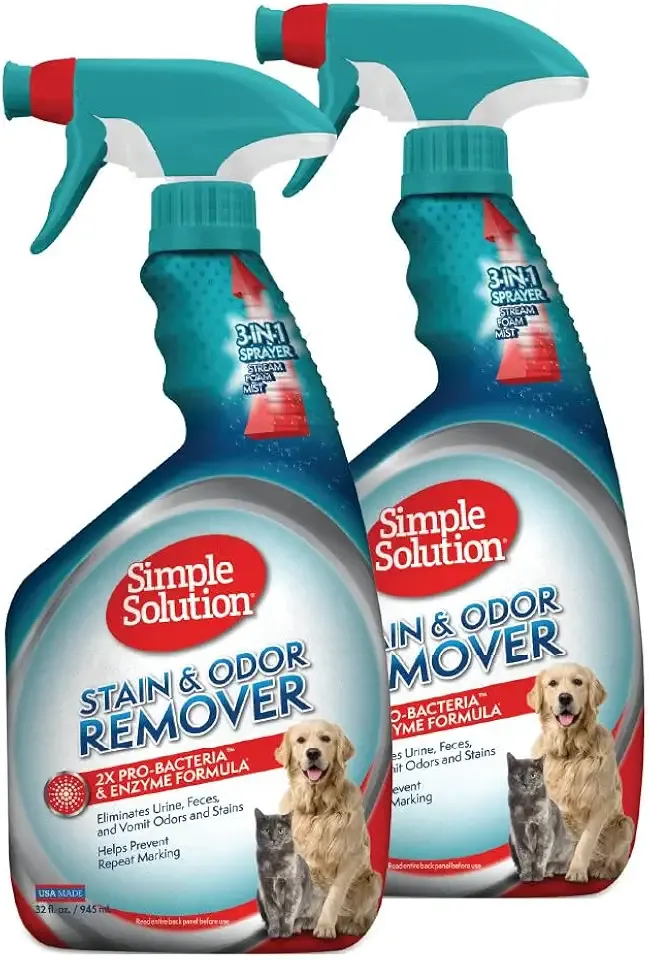 Simple Solution Extreme Stain & Odor Remover, Pee Cleaner, 32oz (Pack of 2) | Dog Stain & Odor Remover, Pet Urine Enzyme Cleaner, Dog Urine Carpet Cleaner, Pet Odor Eliminator, Carpet Stain Remover