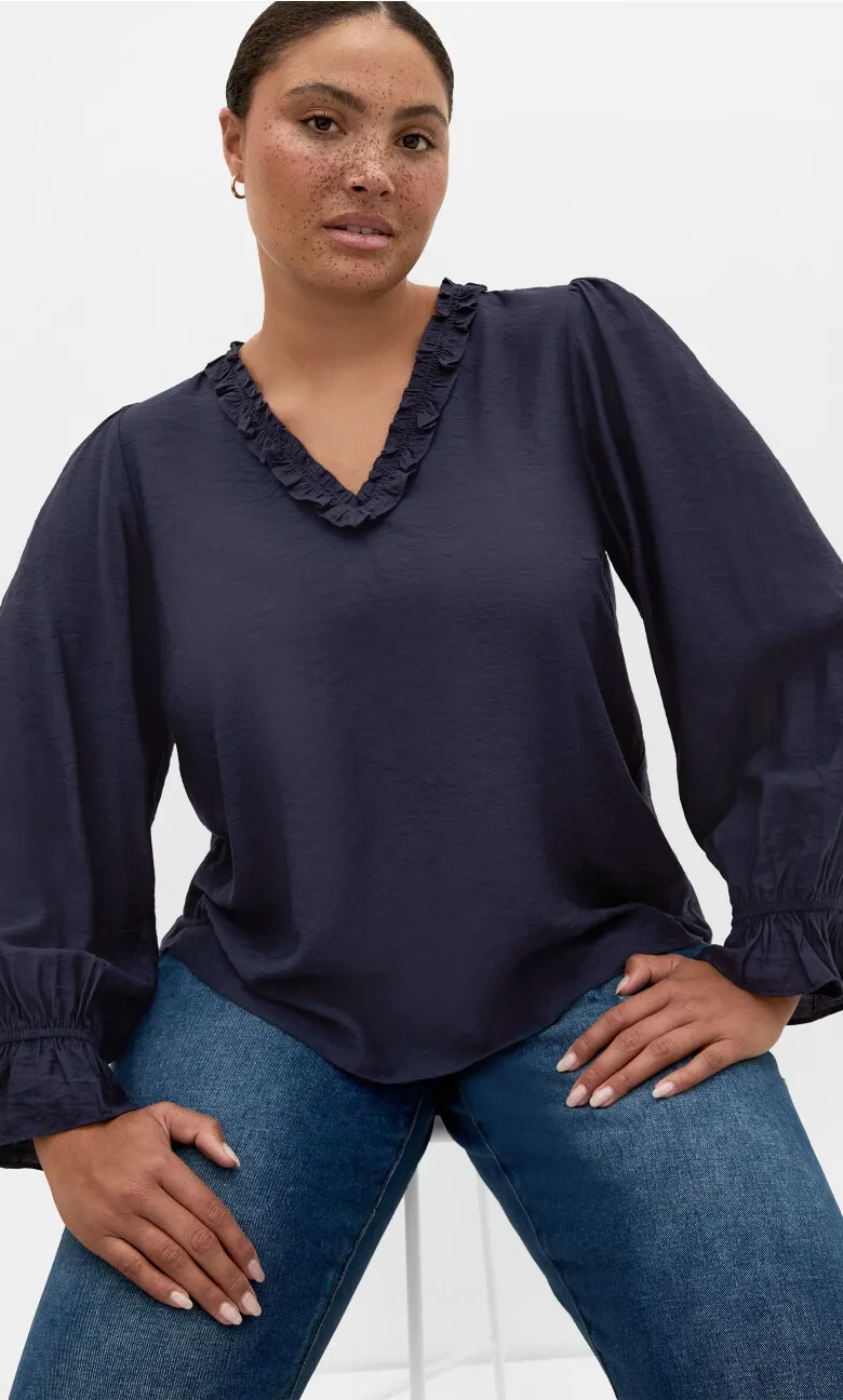 Maree Long Sleeve Top - navy
