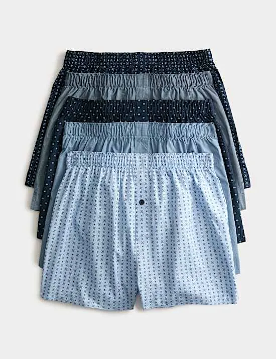 5 Pack Pure Cotton Geometric Woven Boxers