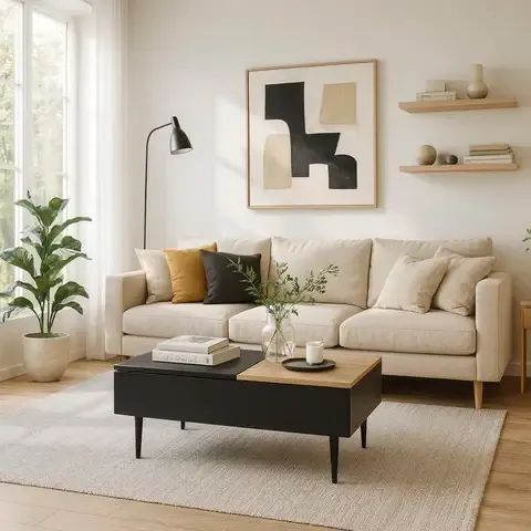 Mesa de Centro con Almacenaje 2423B Roble, Negro 55x110x38.5 cm