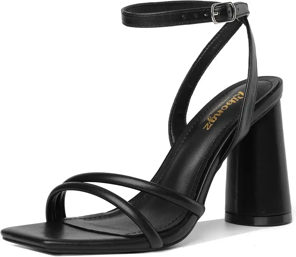 Block Heels Prom Heeled Sandals for Women Chunky Square Open Toe Strappy High Heels Ankle Strap Wedding Bridal Shoes High Heel Sandals for Party Dress