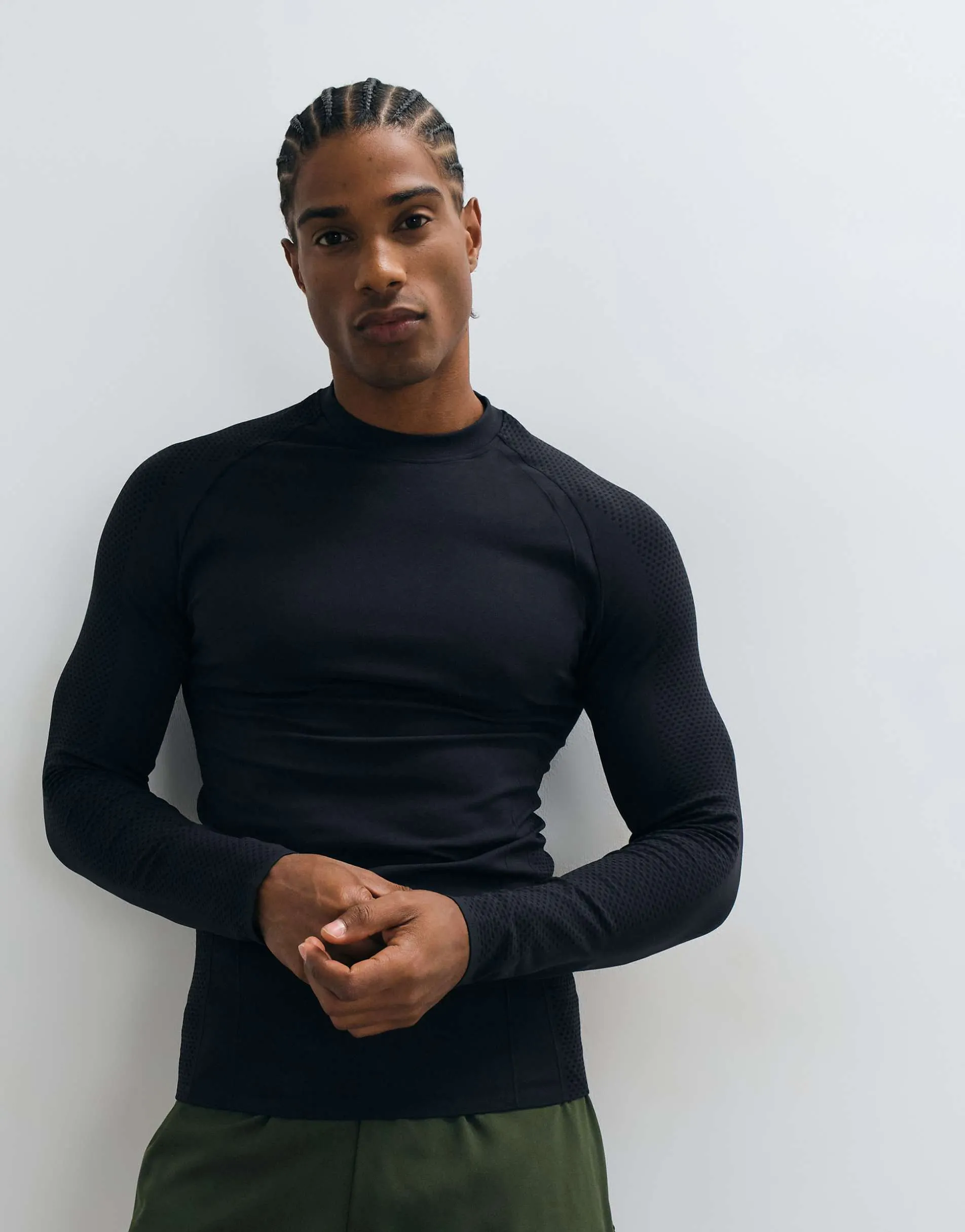 4505 seamless physique defining muscle fit compression base layer long sleeve top in black