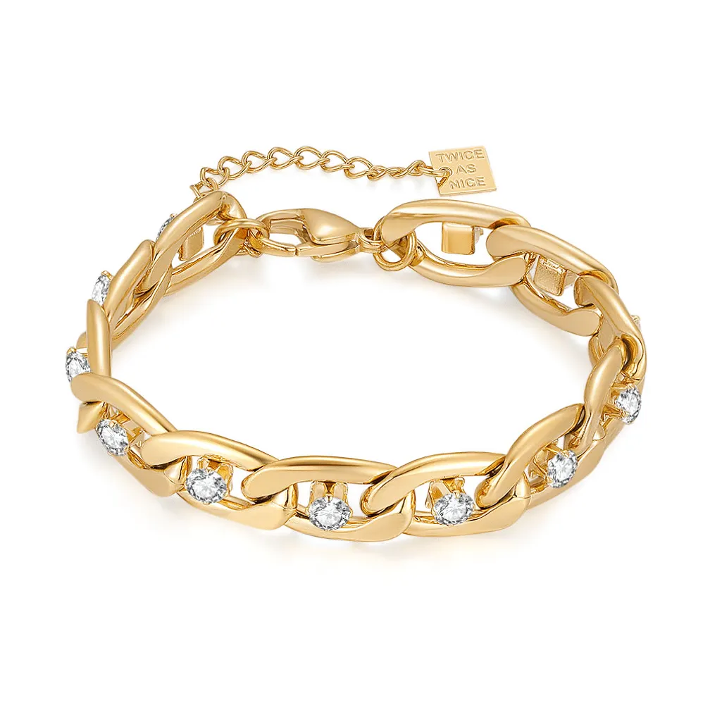 Armband in goudkleurig edelstaal, gourmet, 12 kristallen