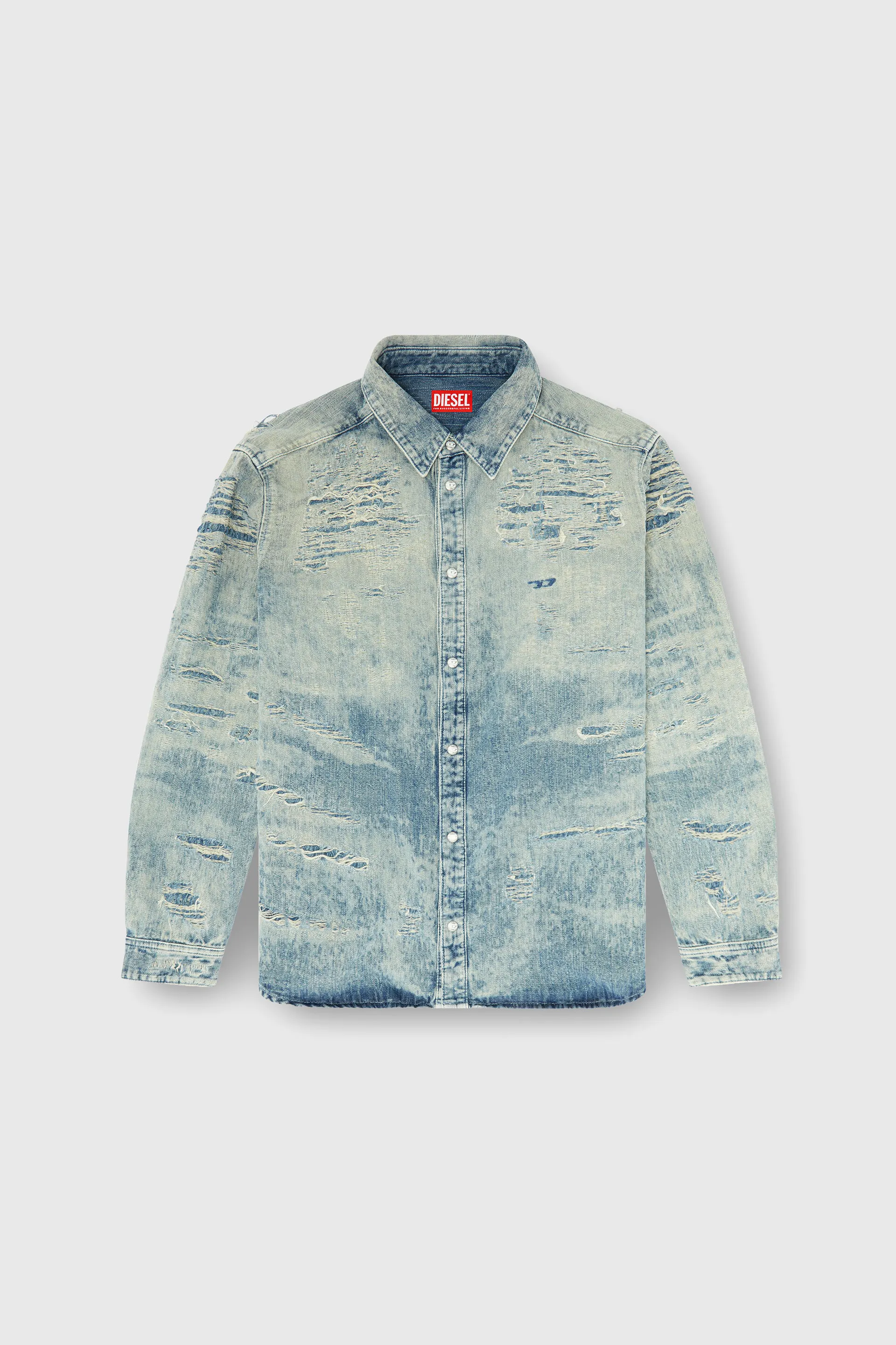 Shirt in distressed-effect jacquard denim