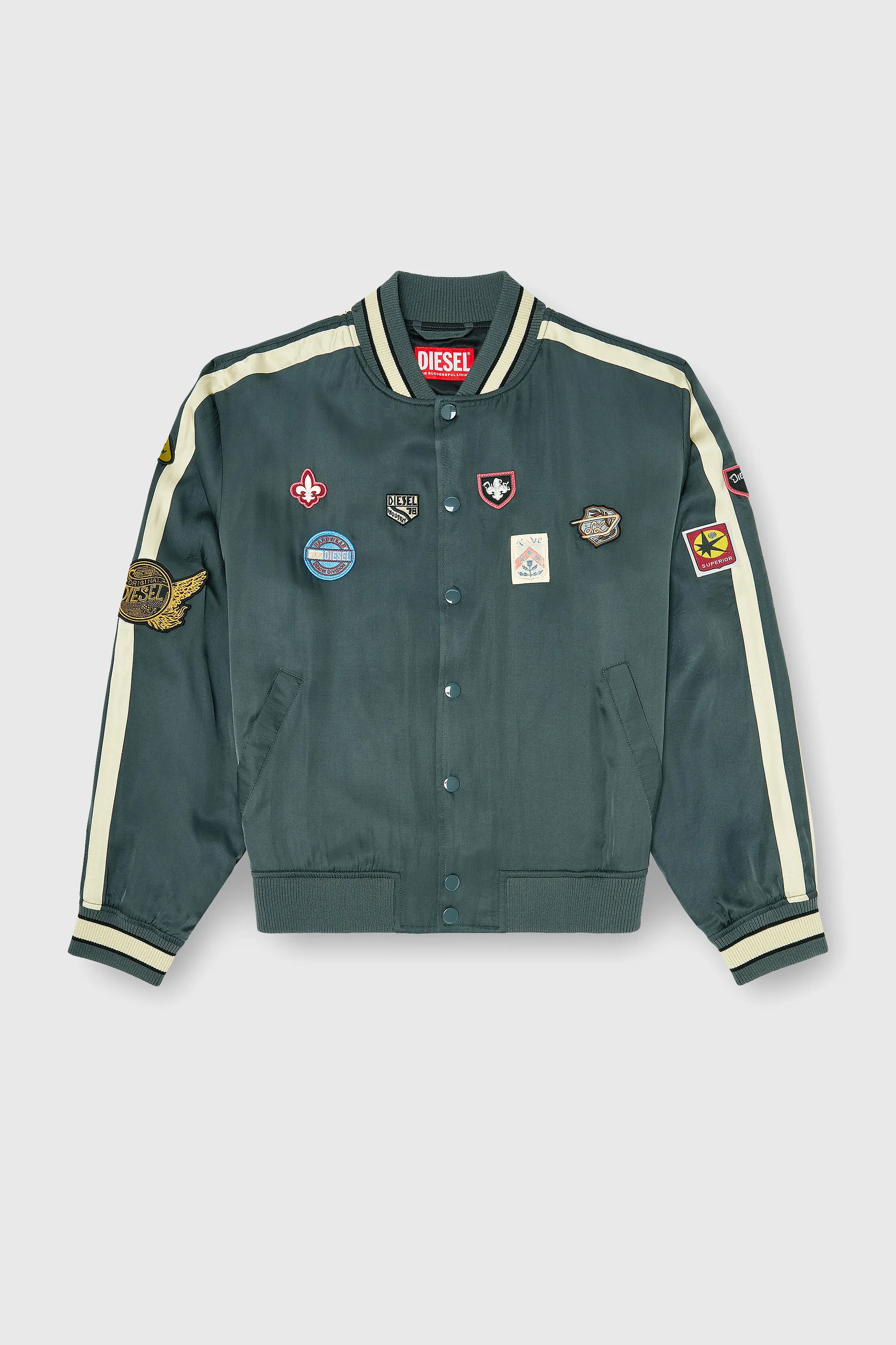 Satin bomber jacket with patches