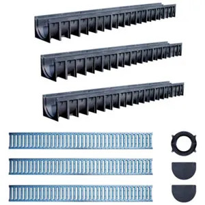 Lot de 3 caniveaux avec grilles galvanisées - Long. 1 m. Larg. 12,1 cm. Haut. 8,4 cm