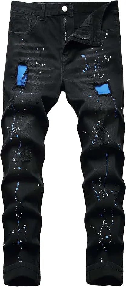 QIMYUM Mens Ripped Jeans, Distressed Destroyed Slim Fit…