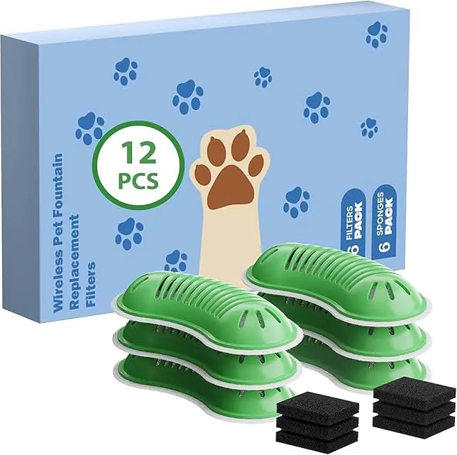 GOOIFUN Cat Water Fountain Filter: 12 Cat Fountain Filter - 6 Carbon Filters & 6 Foam Filters - Suitable for GOOIFUN Wireless Cat Fountain W3（（B0FND4DZZY）