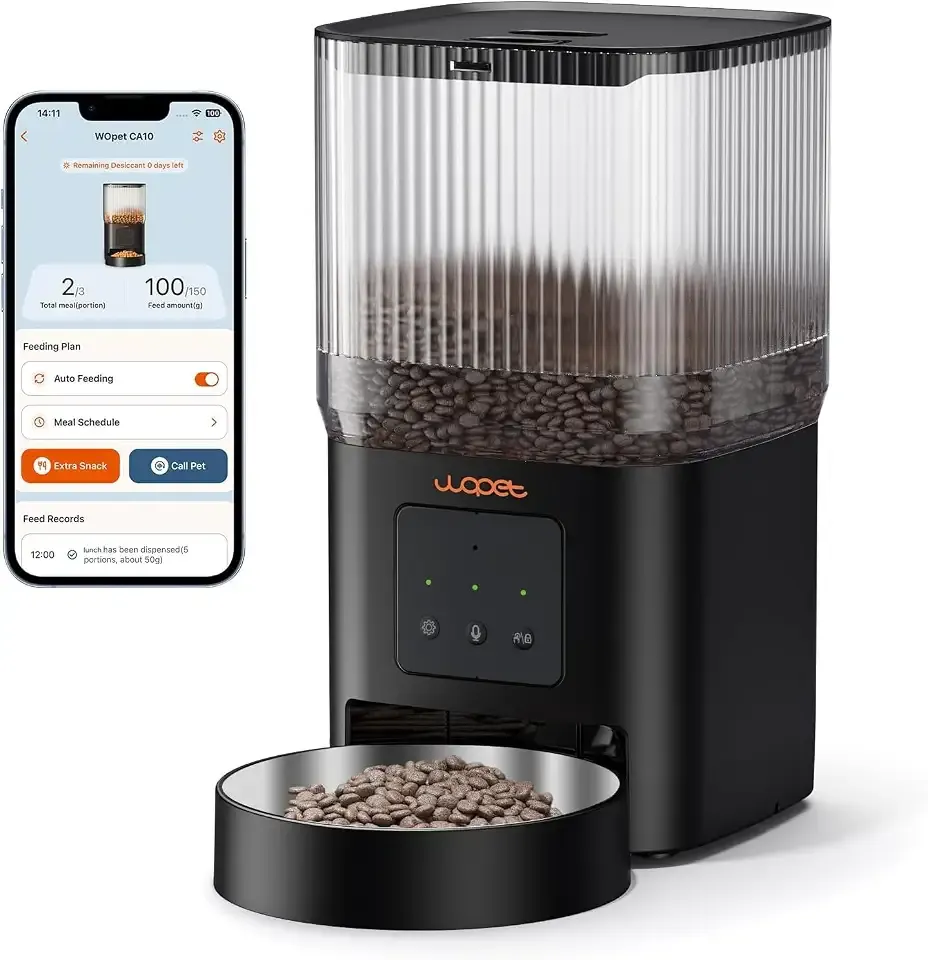 WOPET Automatic Cat Feeder, 5G&2.4G Smart WiFi Pet Feeder with App Control, 4L Capacity, 1–10 Meals per Day, Slow Feeding Mode, 10s Voice Recorder, Timed Cat Food Dispenser for Cats & Small Dogs