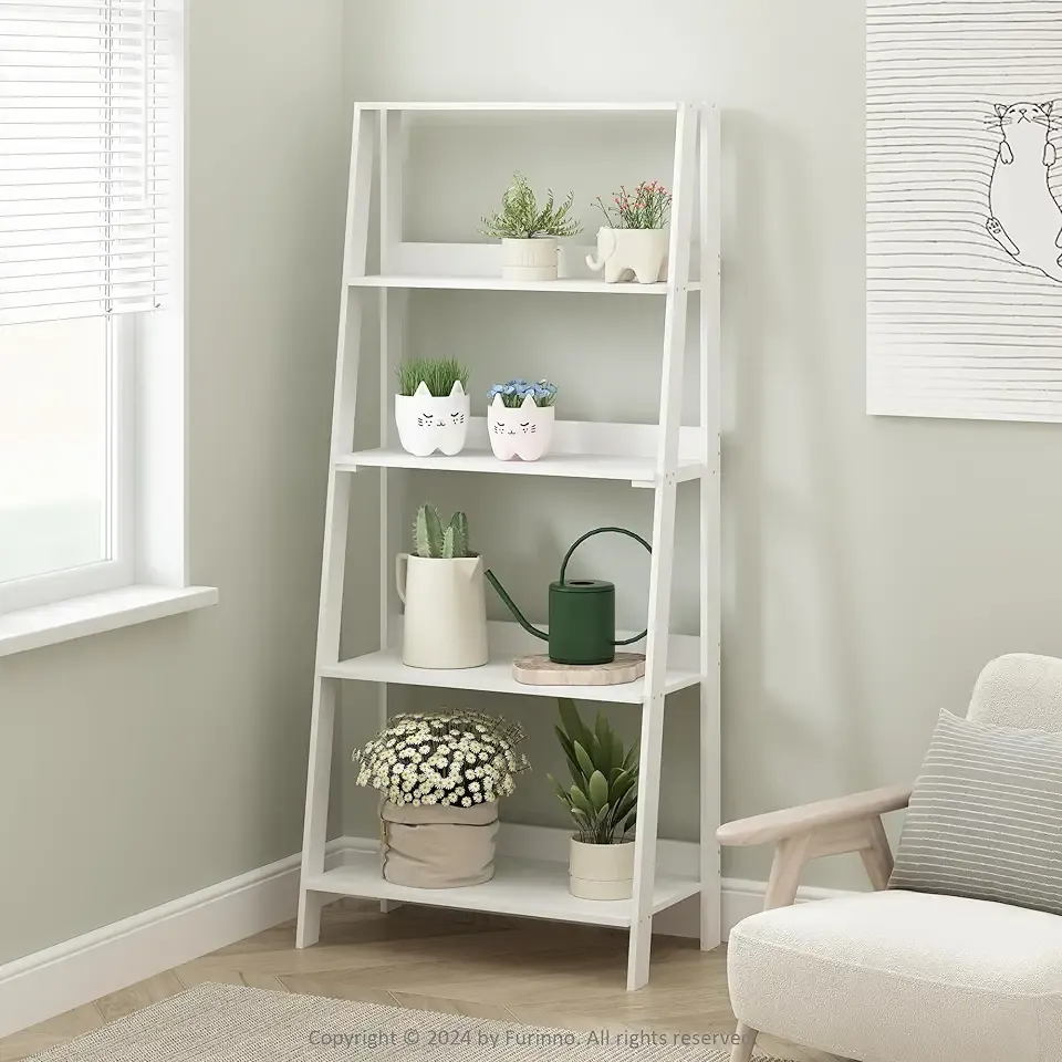 Ladder Display Shelf, 5-Tier Ladder Shelf, Ladder Bookshelf, Display Storage Shelves, 13 x 23.6 x 53.5, for Living Room, Home Office, White
