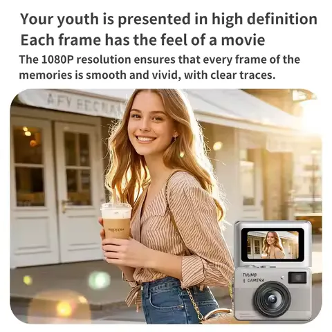 6800W Pixels Mini Digital Camera Portable HD One-Touch Photo Thumb Selfie Camera 1.47inch Flip Screen CCD CameraVideo Recorder