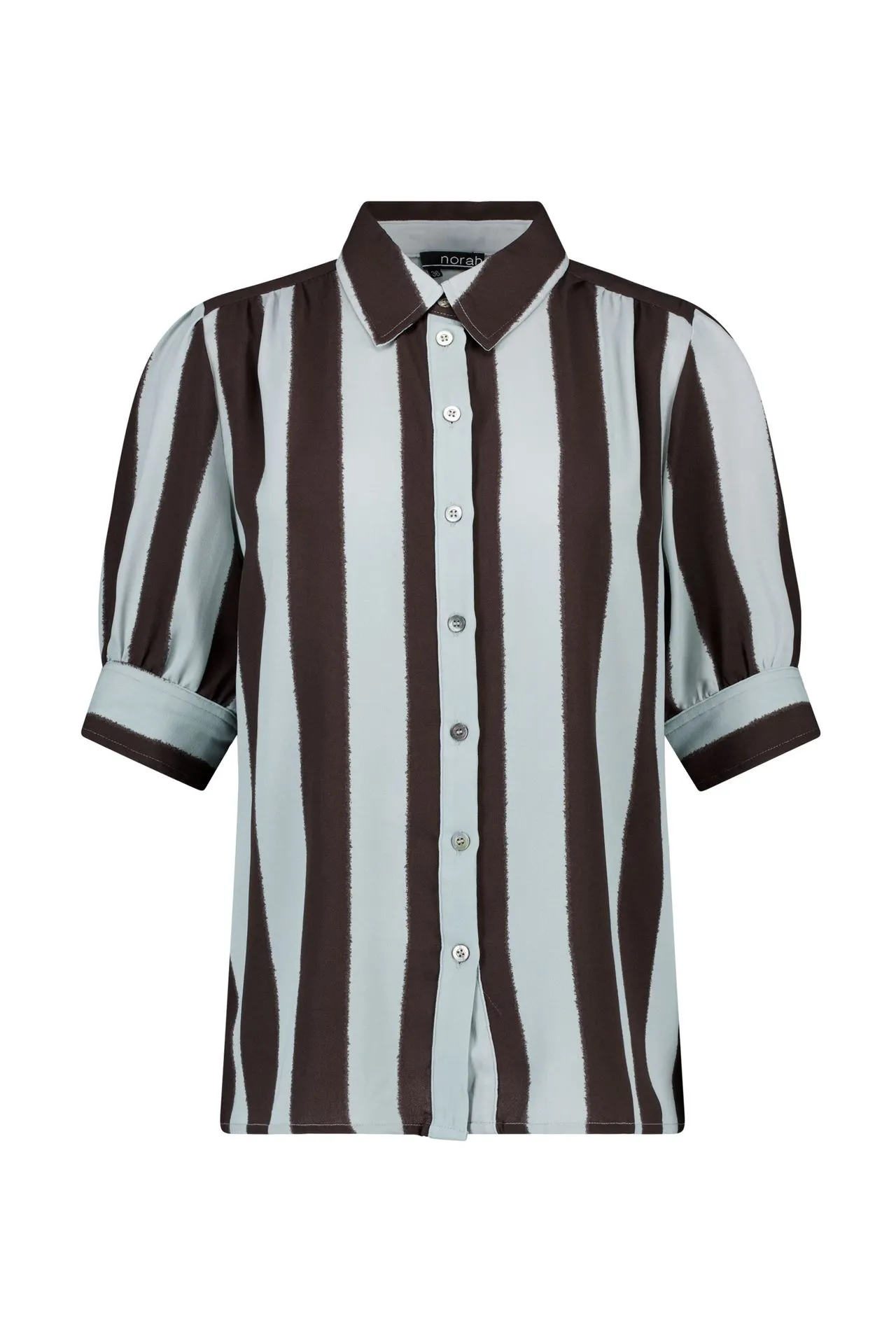 Blauw/bruin gestreepte blouse