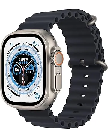 Apple Watch Ultra [GPS + Cellular 49mm] Titanium Case with Midnight Ocean Band, One Size (Renewed)