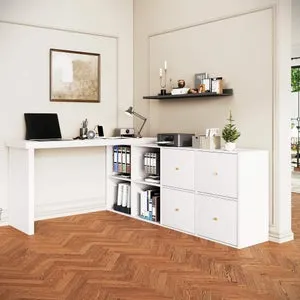Escritorio esquinero giratorio 360° en MDF robusto de 4 cm con 4 cajones y 4 compartimentos – modular en L o recto,escritorio de oficina y computadora