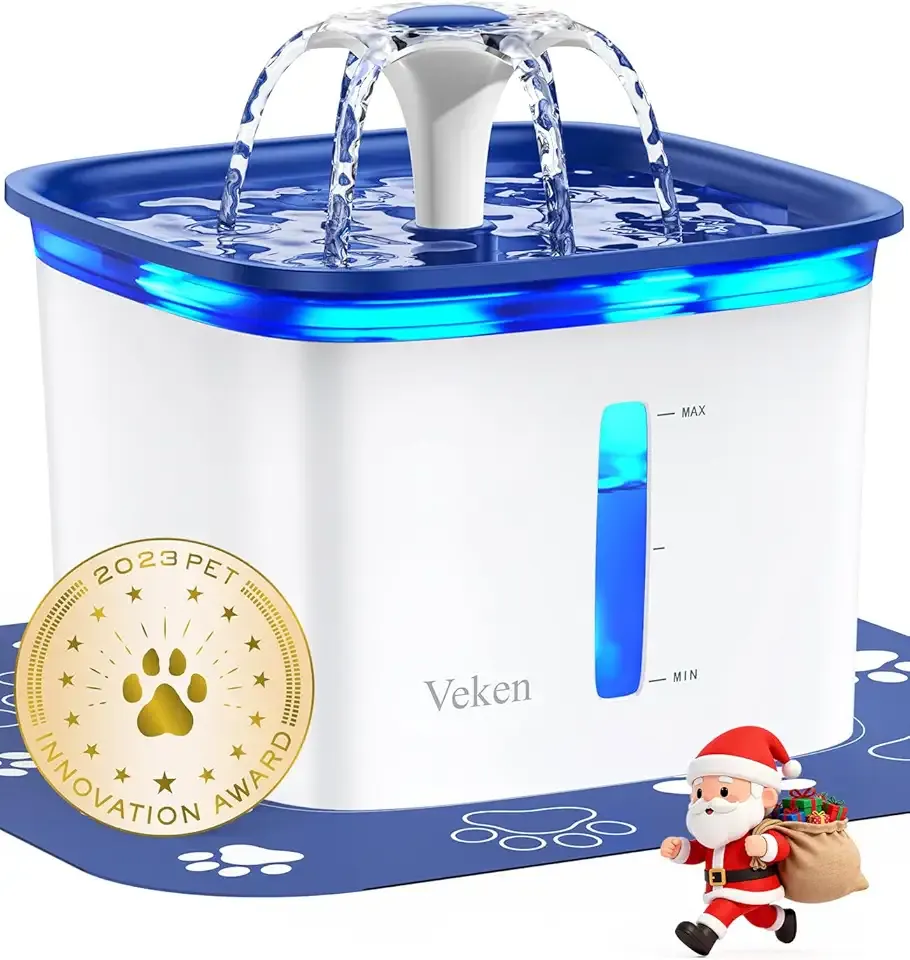 Veken Innovation Award Winner 95oz/2.8L Pet Fountain, Automatic Cat Water Fountain Dog Water Dispenser with Replacement Filters for Cats, Dogs, Multiple Pets (Blue, Plastic)