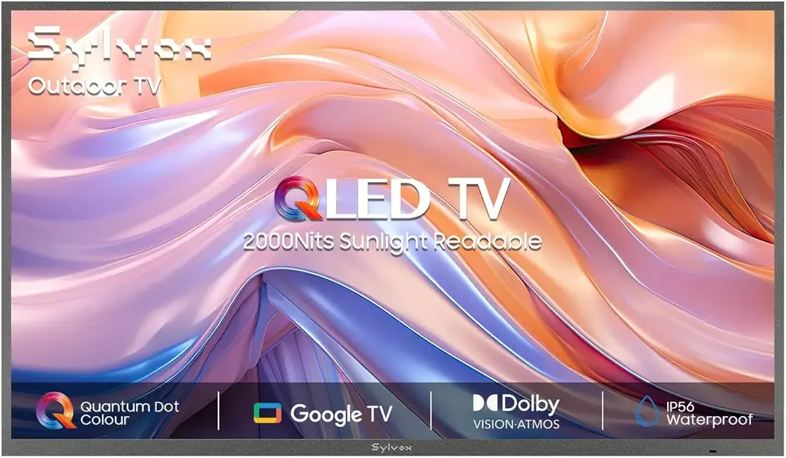 SYLVOX Outdoor TV, 75 inch Smart QLED TV, Full Sun 2000 Nit Sunlight Readable Display, Weatherproof, 4K UHD, IP56 Waterproof, Built-in Speakers, Commercial Grade Smart TVs(2026 Model)
