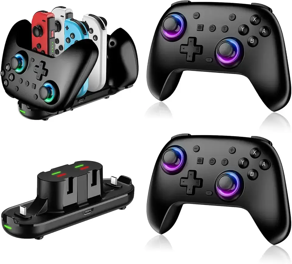 JORREP Switch 2 Controller 2 Pack with Charging Dock, Switch 2 Pro Controller for Nintendo Switch 2/Switch/Lite/OLED/PC, Switch Controller with RGB/Wake up/Gyro Axis/Dual Vibration/Turbo/Screenshot