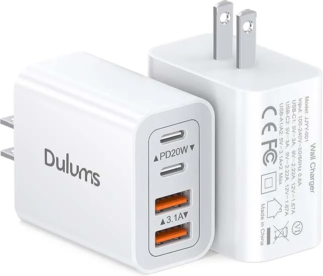 40W USB C Charger Cube, 2-Pack Wall Plug Fast Charging Block, 4-Port PD+QC Power Adapter Multiport Brick Type C Box for iPhone 17/16/15/14/13/12/11/Pro Max/XS/XR/8/7, Tablets, Cellphones