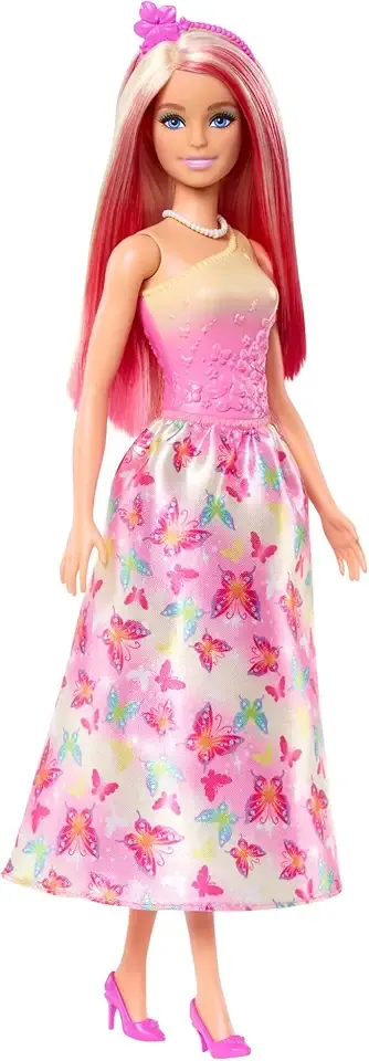 Royal Doll with Pink & Blonde Fantasy Hair, Colorful Accessories, Pink Ombre Bodice & Butterfly-Print Skirt
