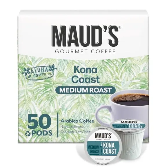 Maud's Kona Coffee Pods, 50ct, Medium Roast Coffee in Single Serve Pods – 100% Arabica Beans, Compatible with Keurig K Cups Maker $27.56 Was $34.45