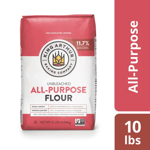 King Arthur Baking Company Non-GMO Project Verified, Certified Kosher Unbleached All Purpose Flour, 10 lb Bag