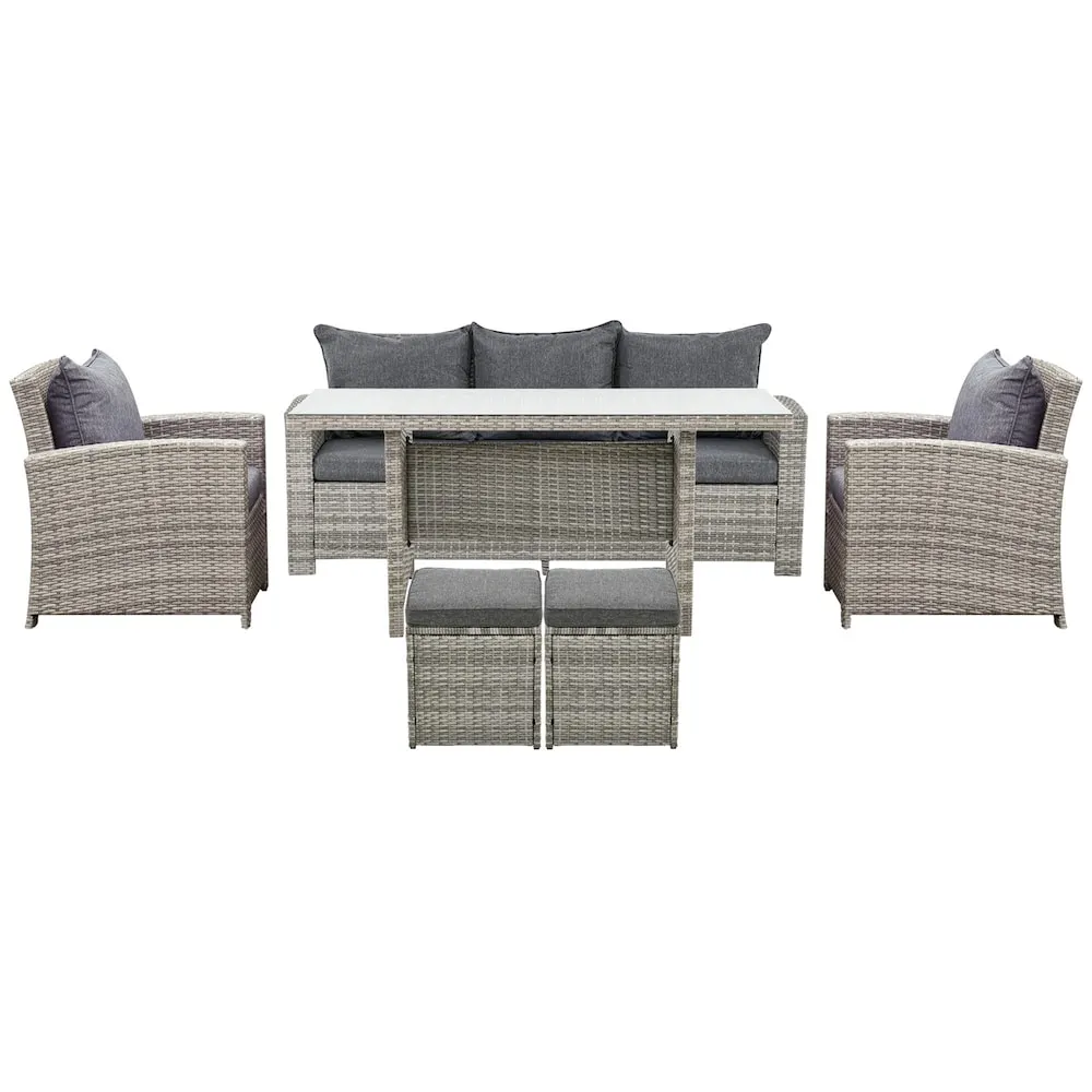 Outsunny 6 Pieces Wicker Patio Furniture Set with Cushions, Grey