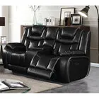 Global Furniture Apex Leather Power Reclining Loveseat with Storage Console and Power Headrests - Black