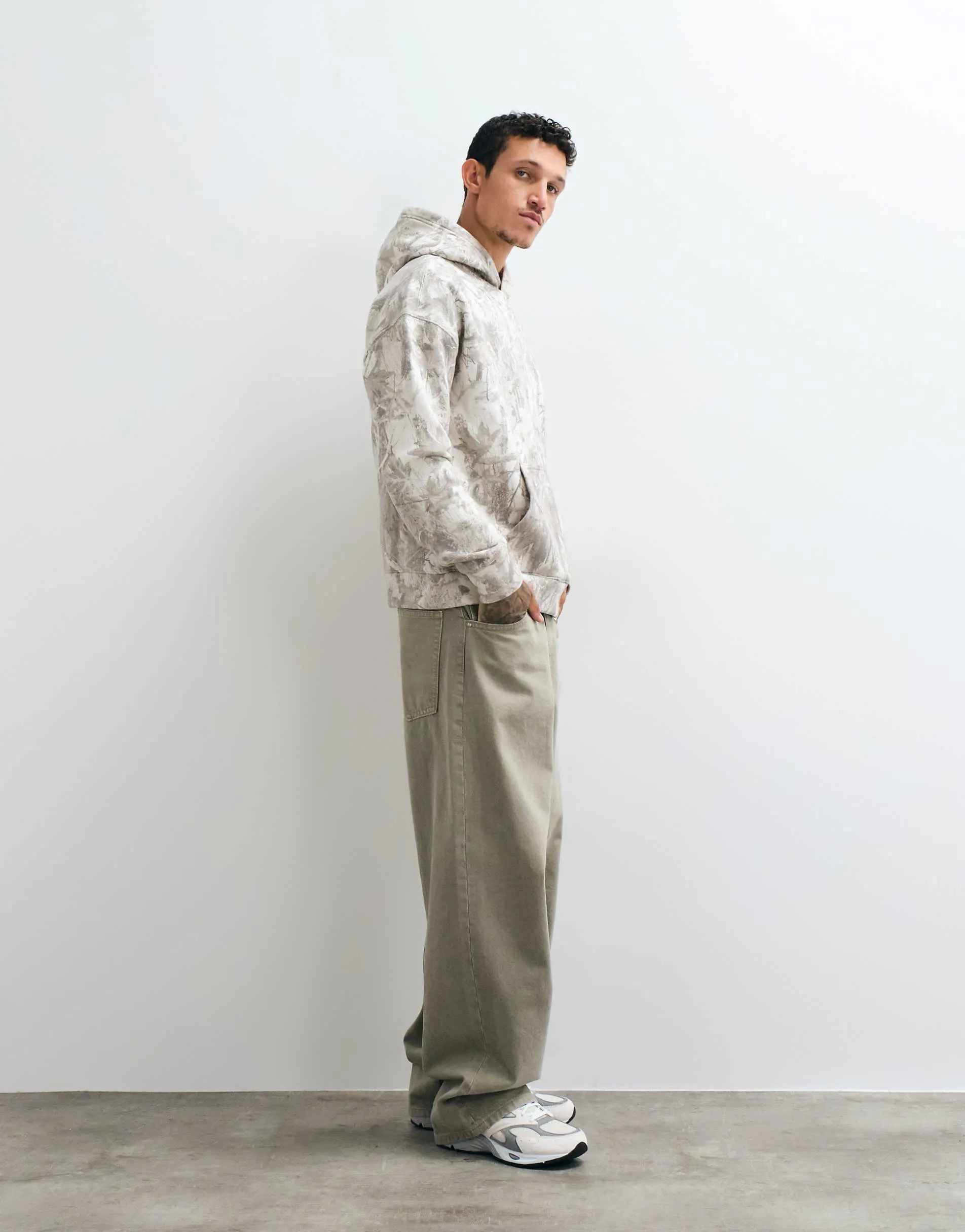 Hollister boxy fit hoodie in light grey camo print