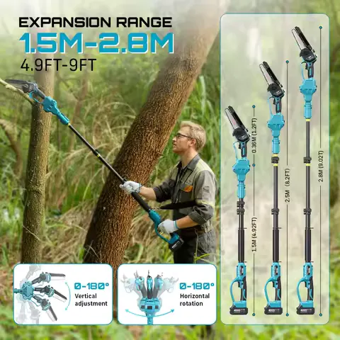 SEESII 3-in-1 Brushless Cordless 30mm Electric Scissors 6'' Brushless Electric Chainsaw w/2.4m Extension Telescopic Rod Tool for Makita 18v Battery Pin