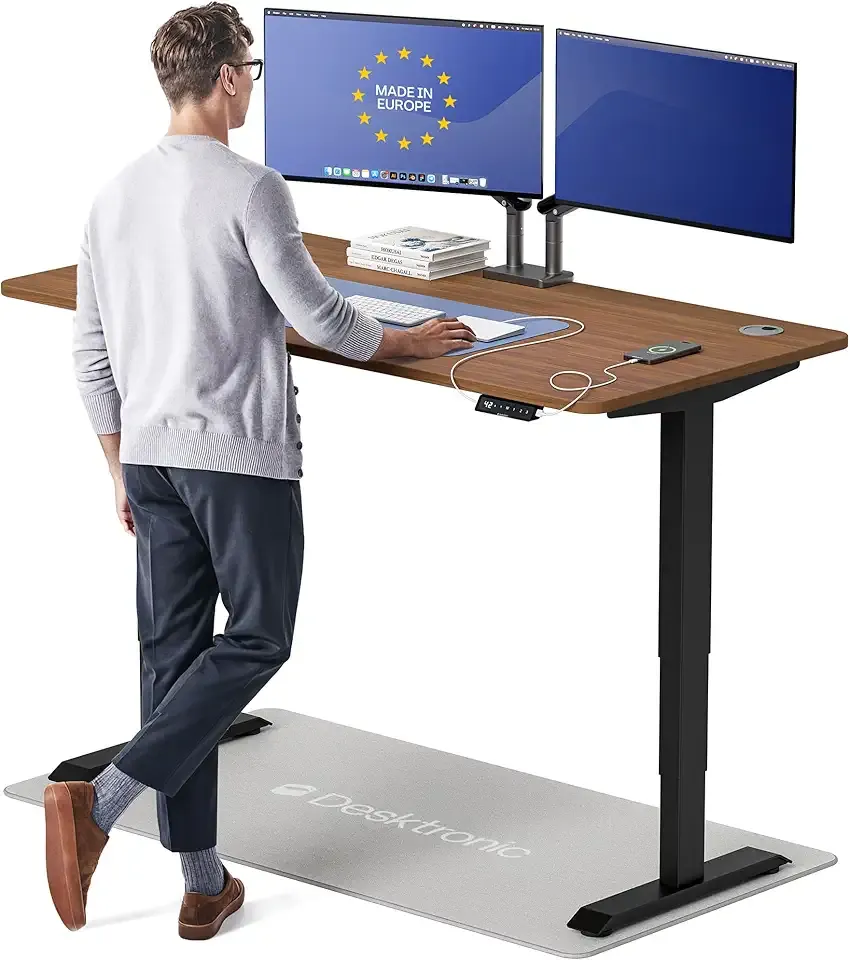 Desktronic HomePro Standing Desk 60x30 — Made in Europe, Ergonomic Sit Stand Home Office Desk, Electric Height Adjustable, Dual Motor, USB & USB-C Charging, Wobble-Free, Touchscreen, 3 Memory Presets