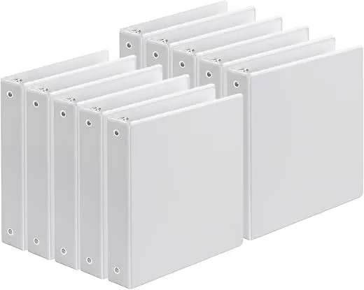 SUIN Durable 1.5 Inch 3 Ring Binder, 10 Pack White Round Ring Binders for 8.5 x 11 Paper, Clear View Cover, 325 Sheet Capacity, Inner Pockets, PVC Free Office School Supplies SUIN Durable 1.5 Inch 3 Ring Binder,…