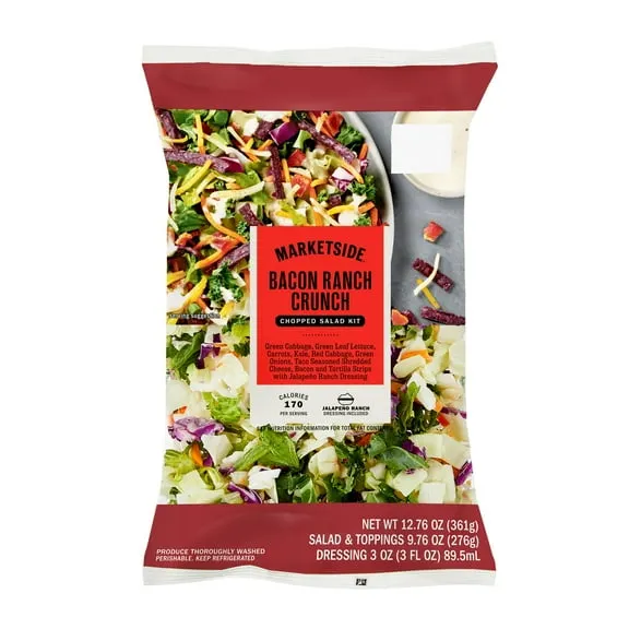 Marketside Bacon Ranch Crunch Chopped Fresh Salad Kit, 12.76 oz, Bag, Fresh $3.37 26.4 ¢/oz