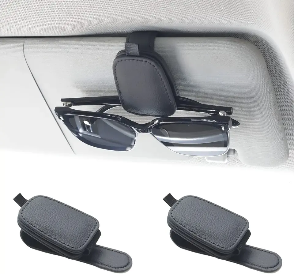 Yuoyar Magnetic Leather Sunglasses Holder for Car, 2 Packs (Black) | Magnetic Car Visor Accessories