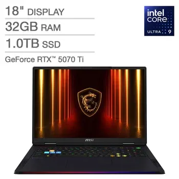 MSI Raider 18 HX 18" Gaming Laptop - Intel Core Ultra 9 285HX - NVIDIA RTX 5070 Ti - 2560x1600 - Windows 11 - 32GB RAM - 1TB SSD