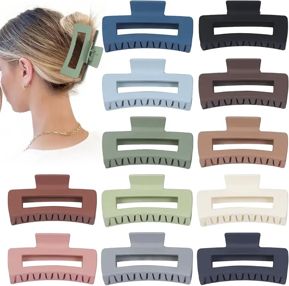 Hair Clip - Claw, 4.1 Inch Extra Large for Thick, Long, Curly Hair, 12 Pcs, 12 Rubber Paint and Plastic Materials, Non-Slip Design, Women and Girls Hair Accessories - Multicolor